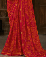 Vishal Prints Dark Red Printed Georgette Saree With Fancy Border