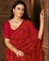 Vishal Prints Dark Red Printed Georgette Saree With Fancy Border