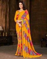 Vishal Prints Dark Yellow Printed Georgette Saree With Fancy Border