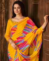 Vishal Prints Dark Yellow Printed Georgette Saree With Fancy Border