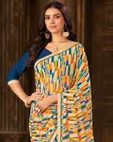 Vishal Prints Off White Printed Georgette Saree With Fancy Border