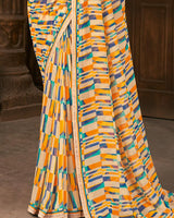Vishal Prints Off White Printed Georgette Saree With Fancy Border