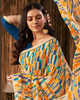 Vishal Prints Off White Printed Georgette Saree With Fancy Border
