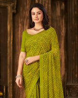 Vishal Prints Olive Green Printed Georgette Saree With Fancy Border