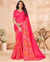 Vishal Prints Red Pink Printed Georgette Saree With Fancy Border