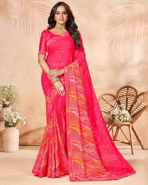 Vishal Prints Red Pink Printed Georgette Saree With Fancy Border