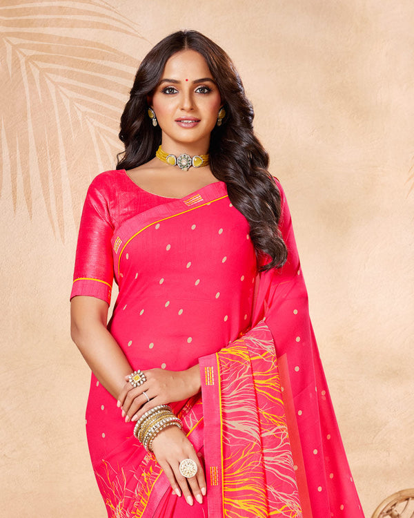 Vishal Prints Red Pink Printed Georgette Saree With Fancy Border