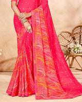 Vishal Prints Red Pink Printed Georgette Saree With Fancy Border