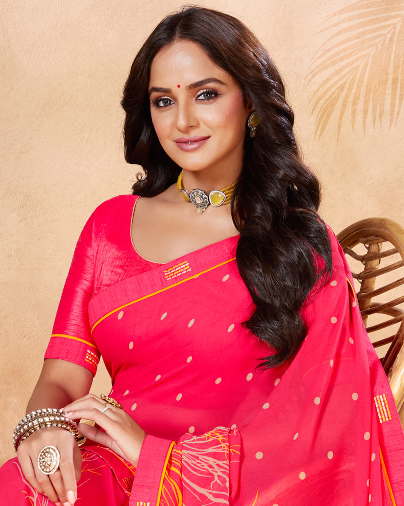 Vishal Prints Red Pink Printed Georgette Saree With Fancy Border