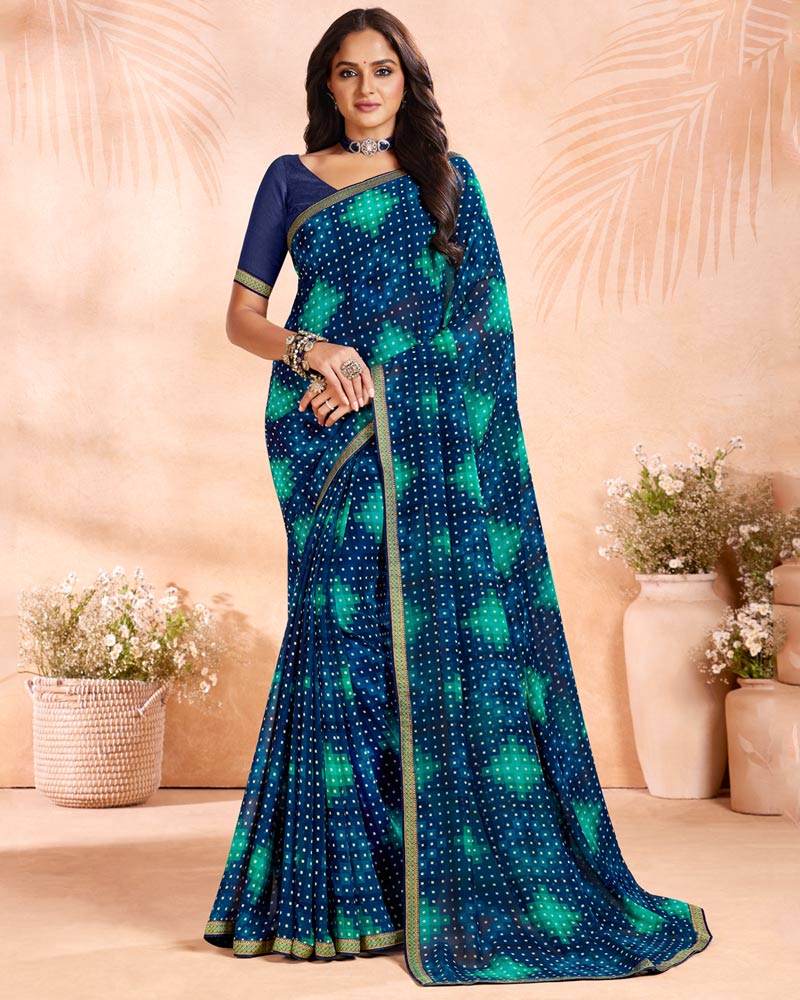Vishal Prints Ink Blue Printed Georgette Saree With Fancy Border