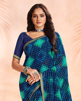 Vishal Prints Ink Blue Printed Georgette Saree With Fancy Border