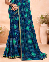 Vishal Prints Ink Blue Printed Georgette Saree With Fancy Border
