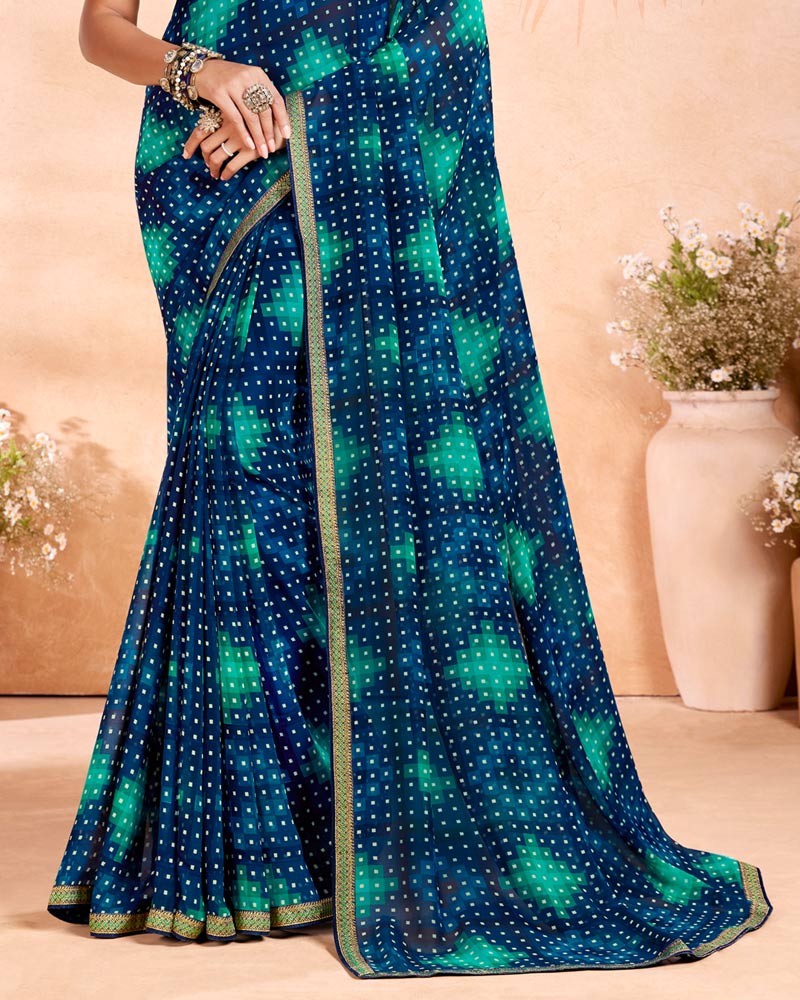 Vishal Prints Ink Blue Printed Georgette Saree With Fancy Border