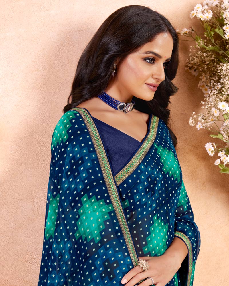 Vishal Prints Ink Blue Printed Georgette Saree With Fancy Border