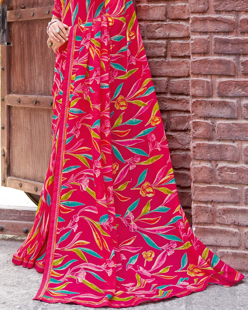 Vishal Prints Shiraz Pink Printed Patterned Georgette Saree With Fancy Border