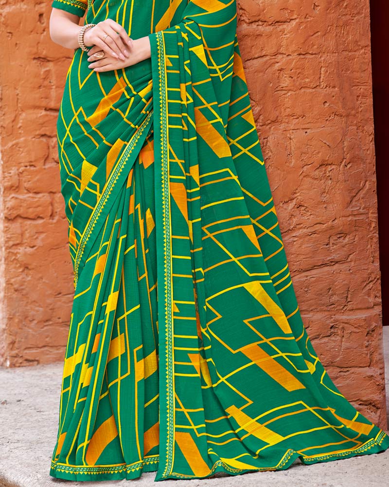 Vishal Prints Spring Green Printed Patterned Georgette Saree With Fancy Border