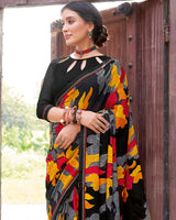 Vishal Prints Carbon Black Printed Patterned Georgette Saree With Fancy Border