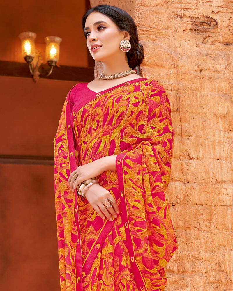 Vishal Prints Sunrise Orange Printed Patterned Georgette Saree With Fancy Border