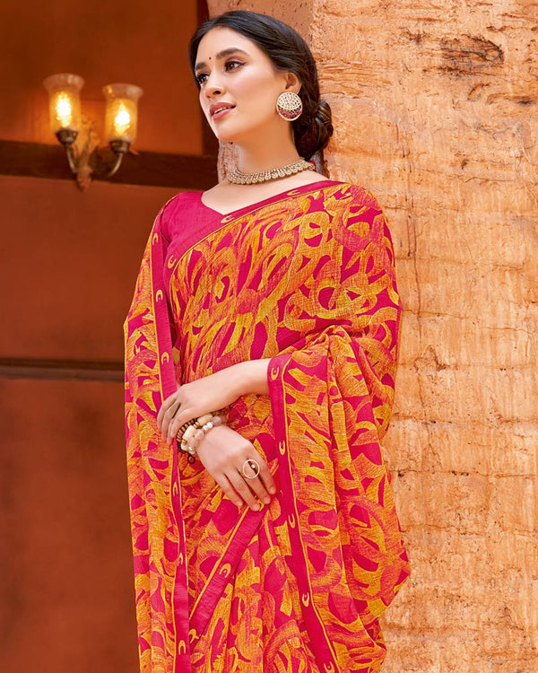 Vishal Prints Sunrise Orange Printed Patterned Georgette Saree With Fancy Border