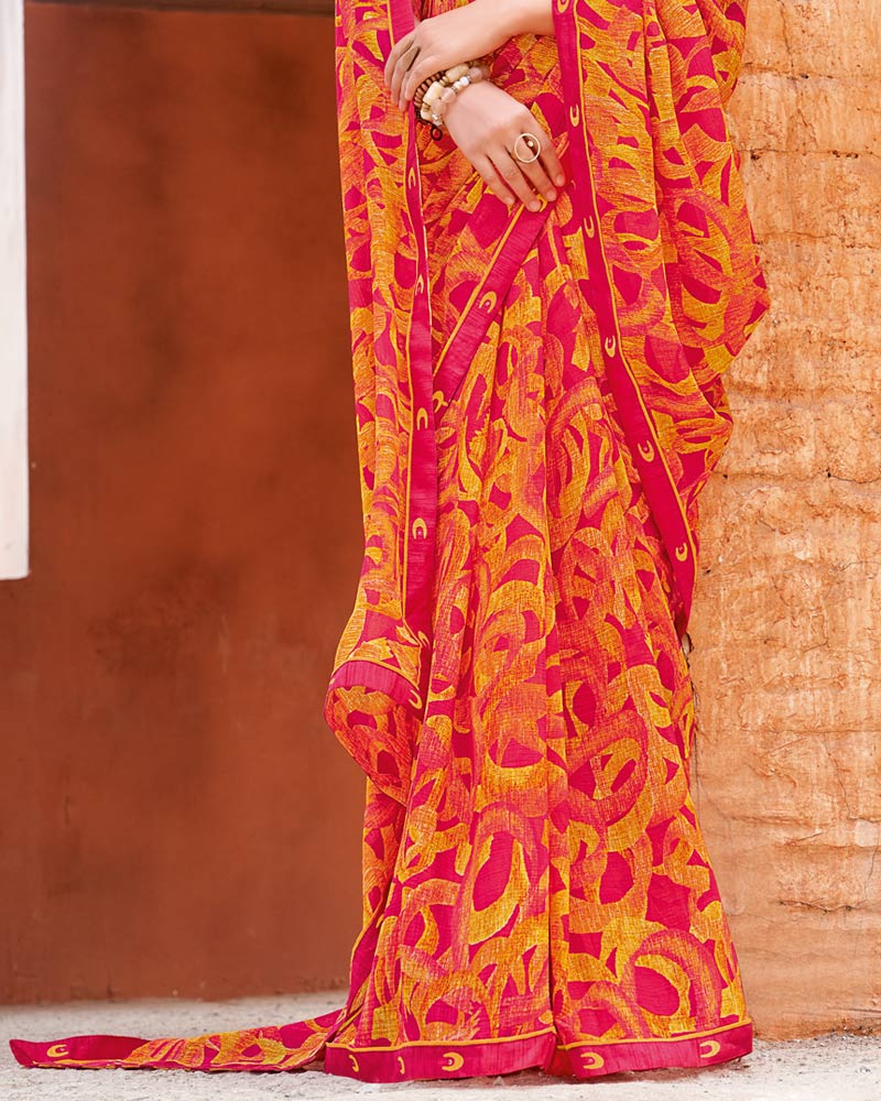 Vishal Prints Sunrise Orange Printed Patterned Georgette Saree With Fancy Border