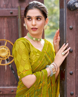 Vishal Prints Olive Yellow Printed Patterned Georgette Saree With Fancy Border