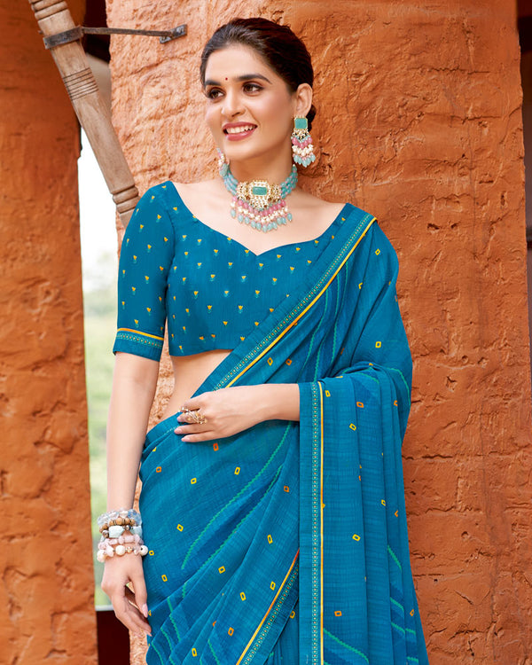 Vishal Prints French Blue Printed Patterned Georgette Saree With Fancy Border