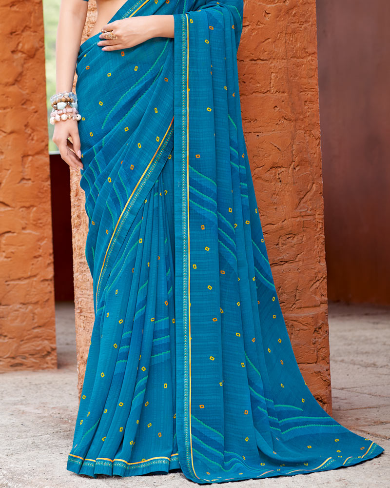 Vishal Prints French Blue Printed Patterned Georgette Saree With Fancy Border
