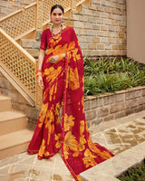 Vishal Prints Cherry Red Printed Georgette Saree With Fancy Border