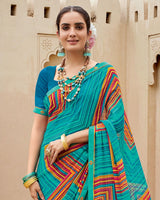 Vishal Prints Persian Green Printed Georgette Saree With Fancy Border