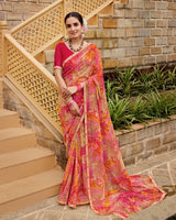 Vishal Prints Light Carmine Pink Printed Georgette Saree With Fancy Border