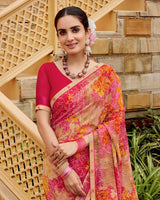 Vishal Prints Light Carmine Pink Printed Georgette Saree With Fancy Border