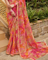 Vishal Prints Light Carmine Pink Printed Georgette Saree With Fancy Border