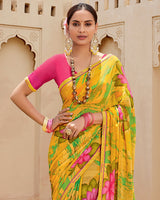 Vishal Prints Chrome Yellow Printed Georgette Saree With Fancy Border