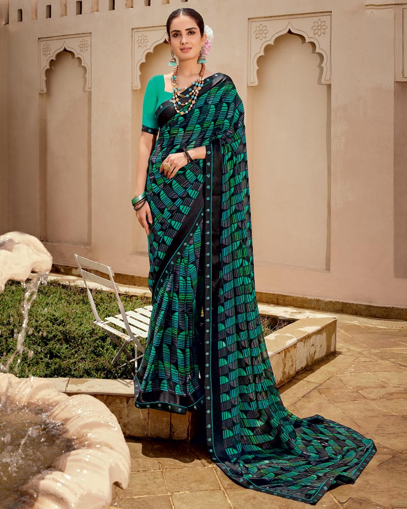 Vishal Prints Midnight Black Printed Georgette Saree With Fancy Border