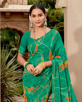 Vishal Prints Dark Spring Green Printed Georgette Saree With Fancy Border