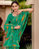 Vishal Prints Dark Spring Green Printed Georgette Saree With Fancy Border
