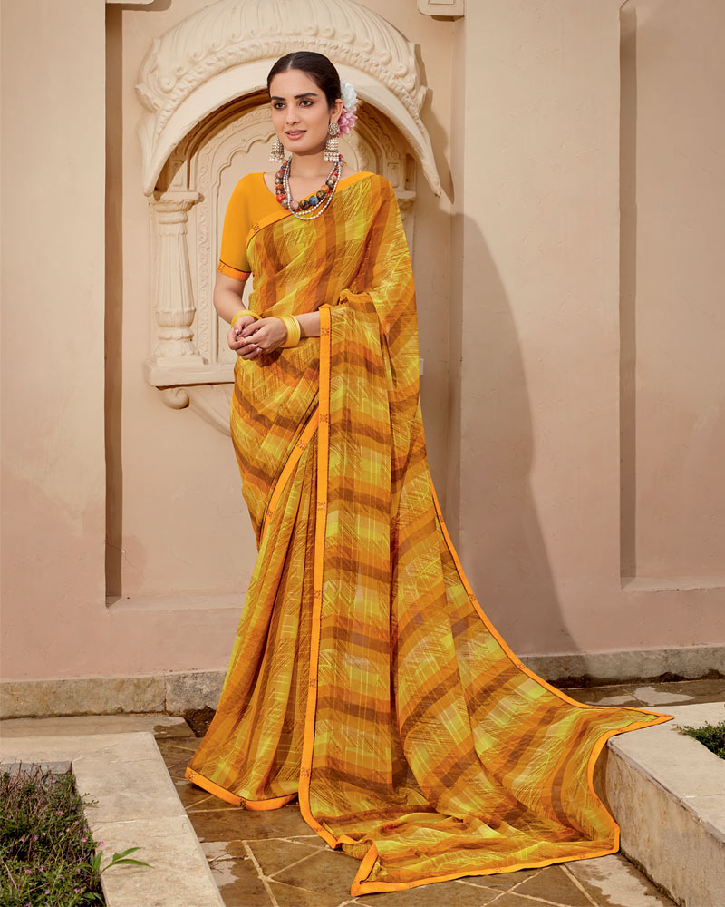 Vishal Prints Ochre Printed Georgette Saree With Fancy Border