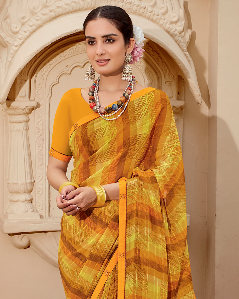 Vishal Prints Ochre Printed Georgette Saree With Fancy Border