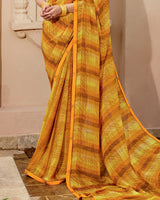 Vishal Prints Ochre Printed Georgette Saree With Fancy Border