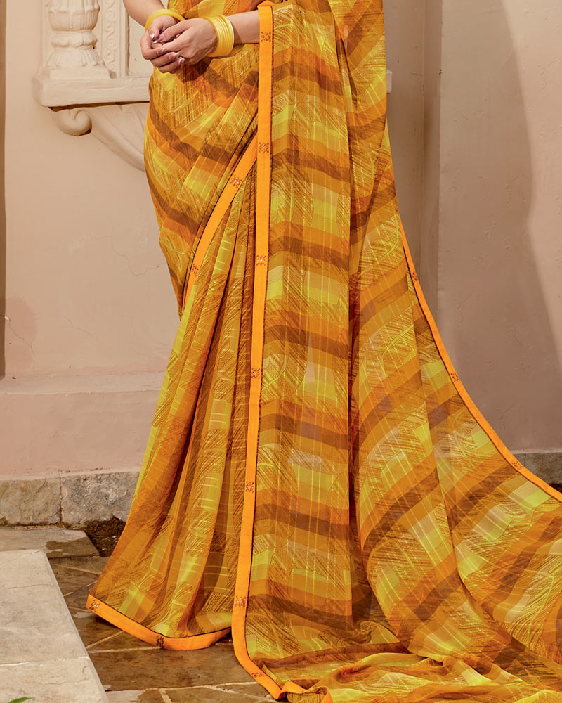 Vishal Prints Ochre Printed Georgette Saree With Fancy Border