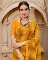 Vishal Prints Ochre Printed Georgette Saree With Fancy Border