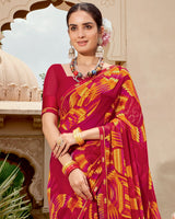 Vishal Prints Dark Brick Red Printed Georgette Saree With Fancy Border