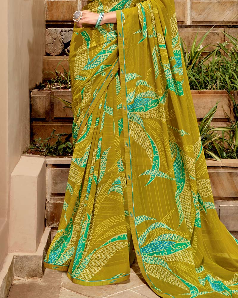 Vishal Prints Mustard Printed Georgette Saree With Fancy Border