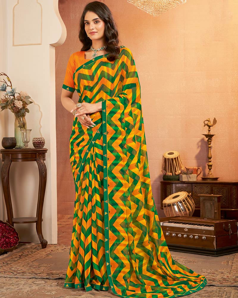 Vishal Prints Pumpkin Orange Printed Georgette Saree With Fancy Border