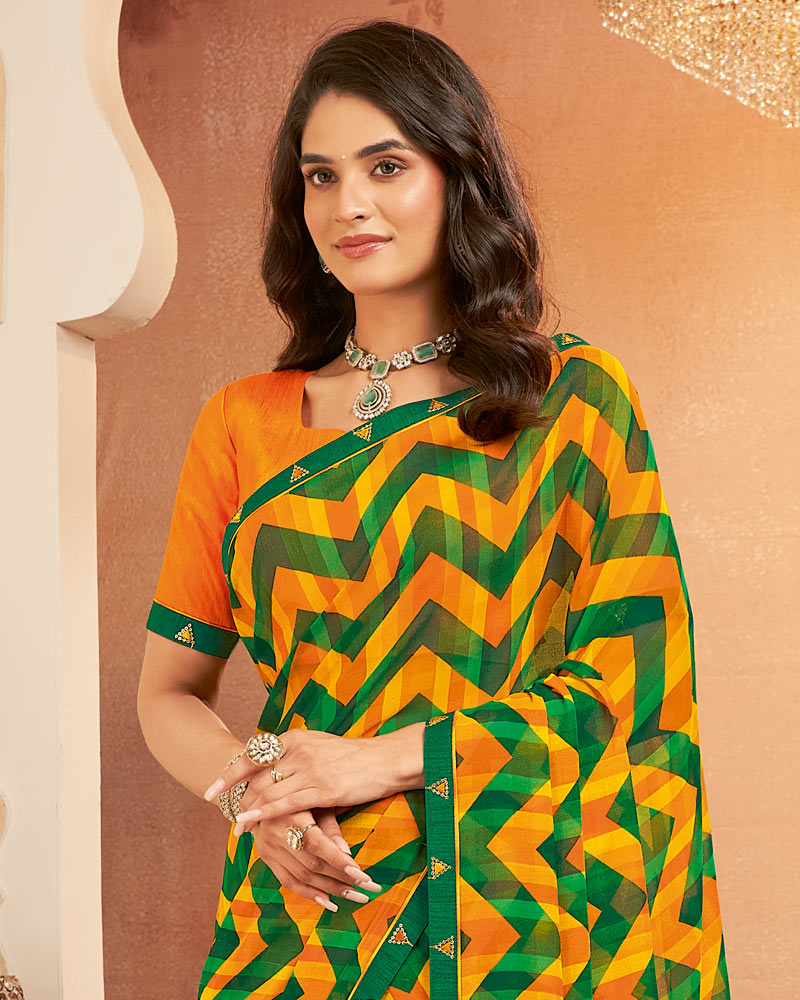 Vishal Prints Pumpkin Orange Printed Georgette Saree With Fancy Border