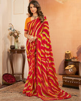 Vishal Prints Lava Red Printed Georgette Saree With Fancy Border