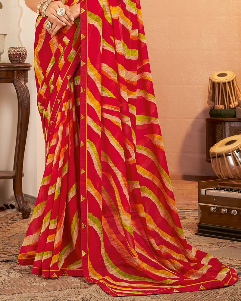 Vishal Prints Lava Red Printed Georgette Saree With Fancy Border