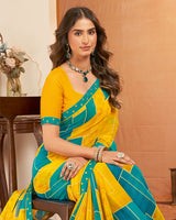 Vishal Prints Golden Yellow Printed Georgette Saree With Fancy Border
