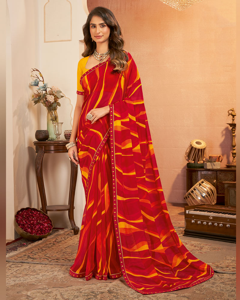Vishal Prints Venetian Red Printed Georgette Saree With Fancy Border