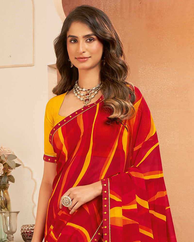 Vishal Prints Venetian Red Printed Georgette Saree With Fancy Border